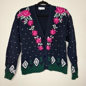 VTG RALSEY Cottagecore Grandmacore Rose Floral Cozy Cotton Button Up Cardigan